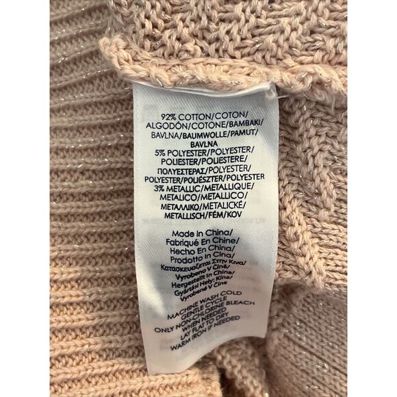 CHAPS Pink Metallic Shimmer Chevron Knit Long Sleeve Sweater Size L - Picture 8 of 9